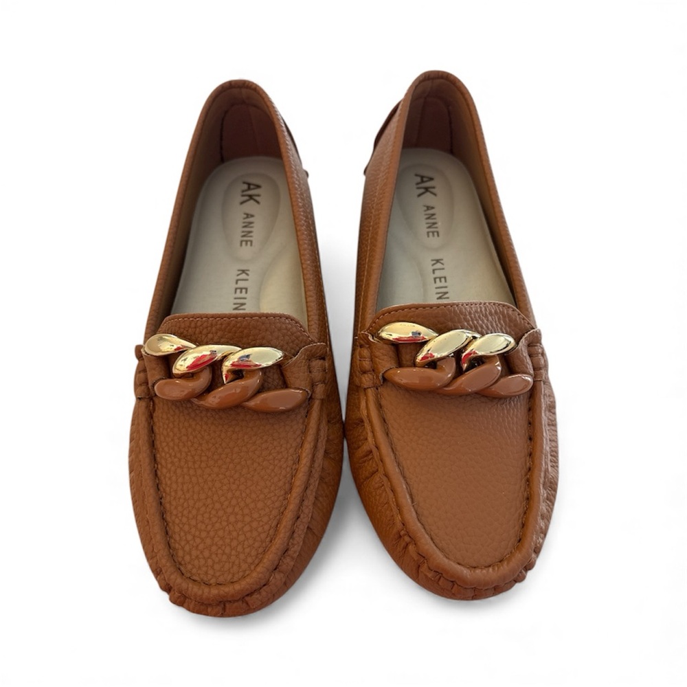 Anne Klein Cognac Loafers with Gold Details